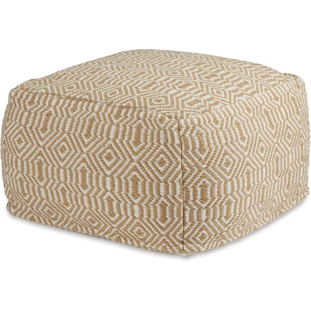 imageSignature Design by Ashley Jasett Casual Handwoven Geometric Pouf Black ampamp WhiteBeige and White