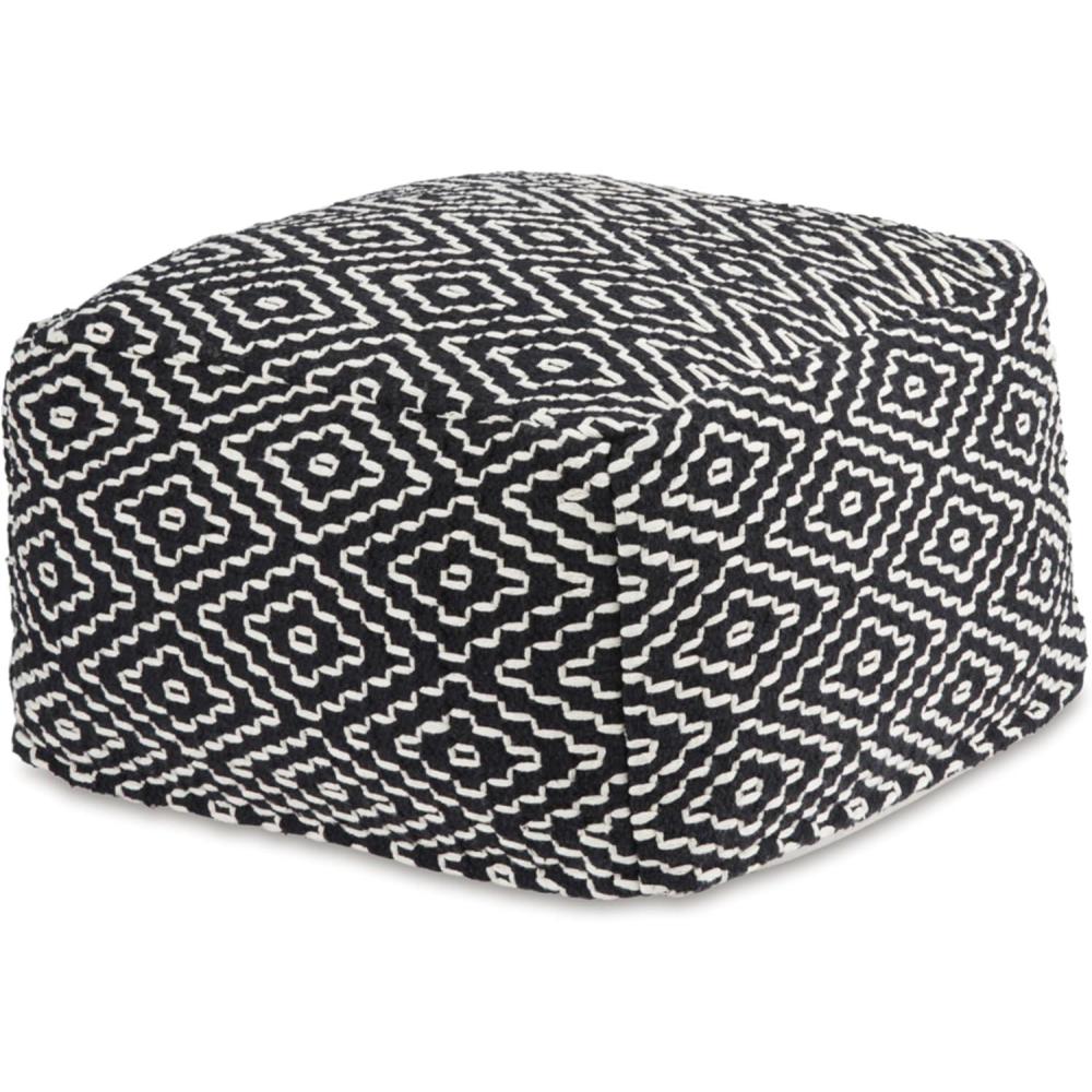 imageSignature Design by Ashley Jasett Casual Handwoven Geometric Pouf Black ampamp WhiteBlack and White