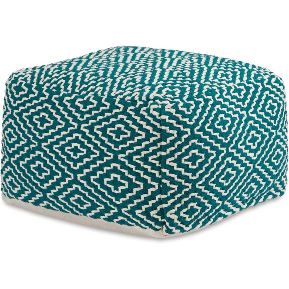 imageSignature Design by Ashley Jasett Casual Handwoven Geometric Pouf Black ampamp WhiteGreen and White
