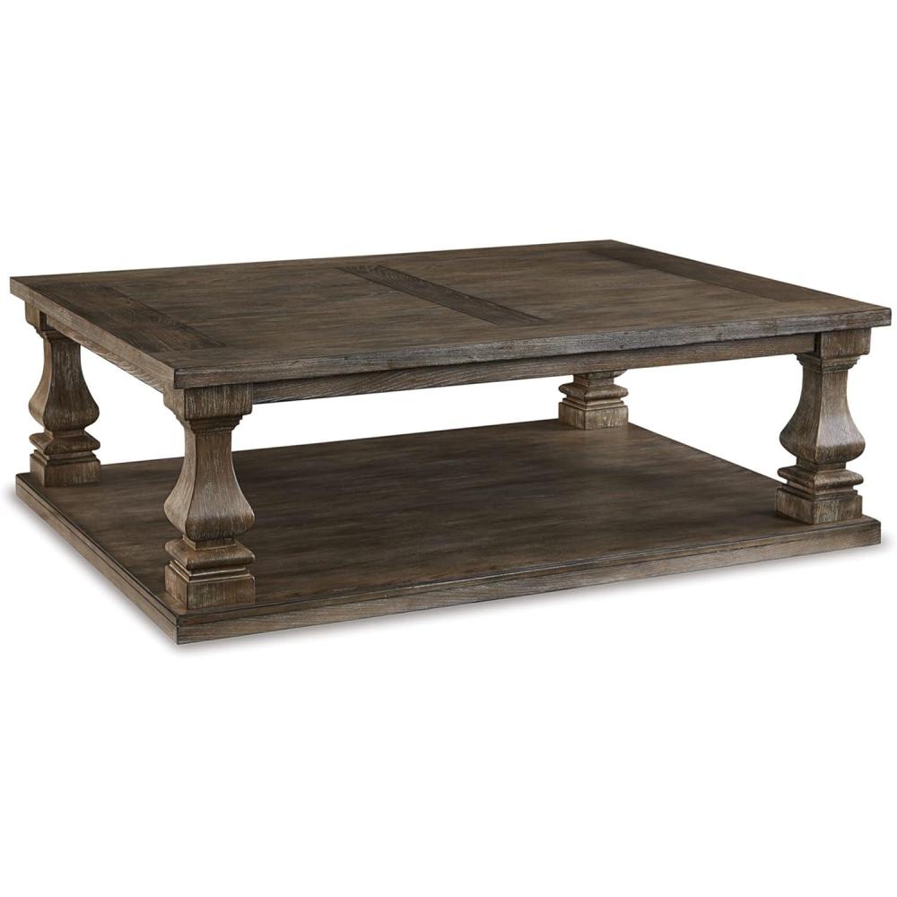 imageSignature Design by Ashley Johnelle Farmhouse Coffee Table with Weathered Gray Finish GrayTable