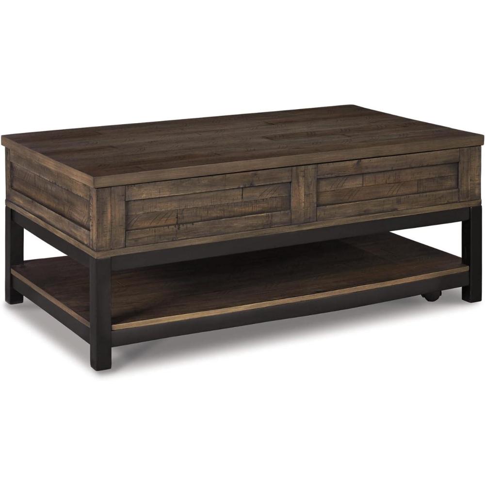 imageSignature Design by Ashley Johurst Rustic Rectangular Lift Top Coffee Table and Fixed Lower Shelf BrownBrown