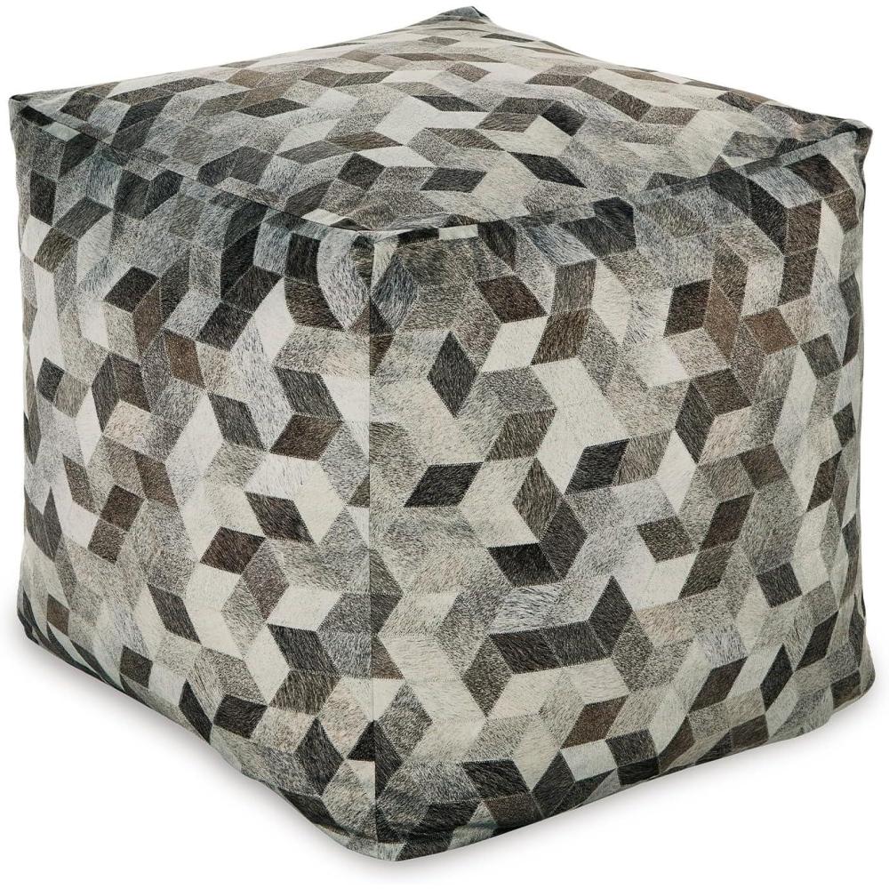 imageSignature Design by Ashley Josalind 16 Inch Casual Wool Pouf Gray ampamp BeigeBrown Geometric