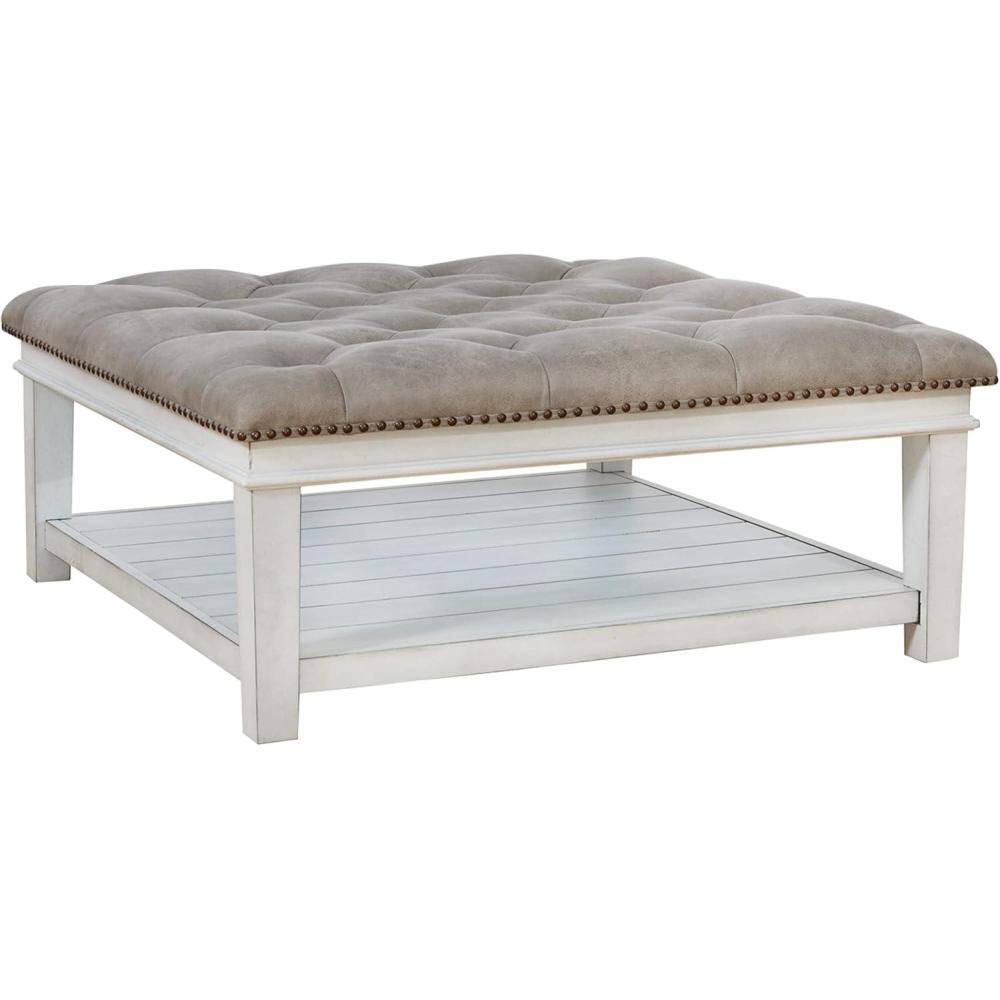 imageSignature Design by Ashley Kanwyn French Country Upholstered Square Ottoman Coffee Table Whitewash