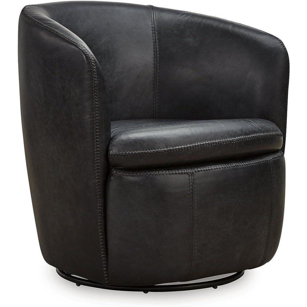 imageSignature Design by Ashley Kierreys Contemporary Top Grain Leather Swivel Chair Light BrownBlack