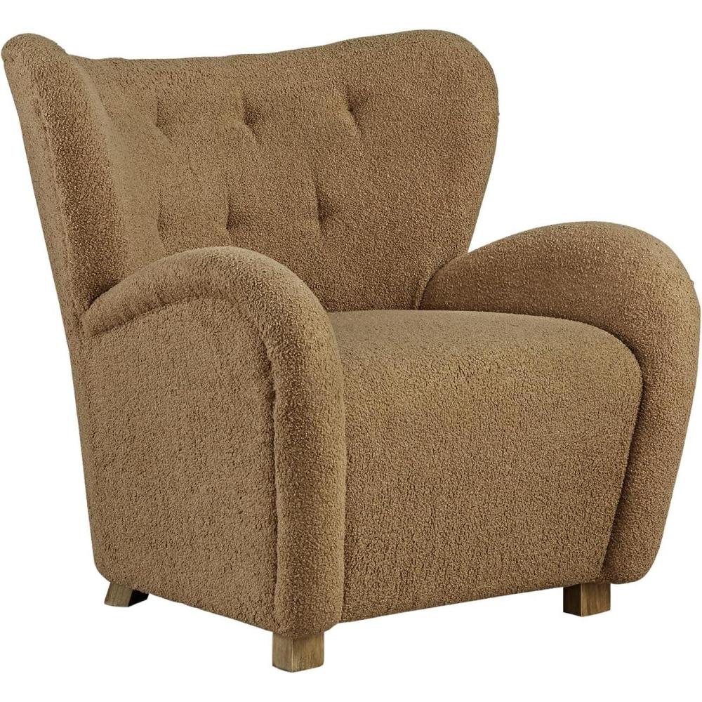 imageSignature Design by Ashley Larbell Contemporary Faux Shearling Tufted Upholstered Accent Chair with Wingback WhiteLight Brown