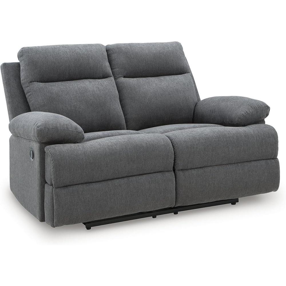 imageSignature Design by Ashley Leesworth Modern Leather Match Power Reclining Loveseat with USB Ports Dark BrownCharcoal