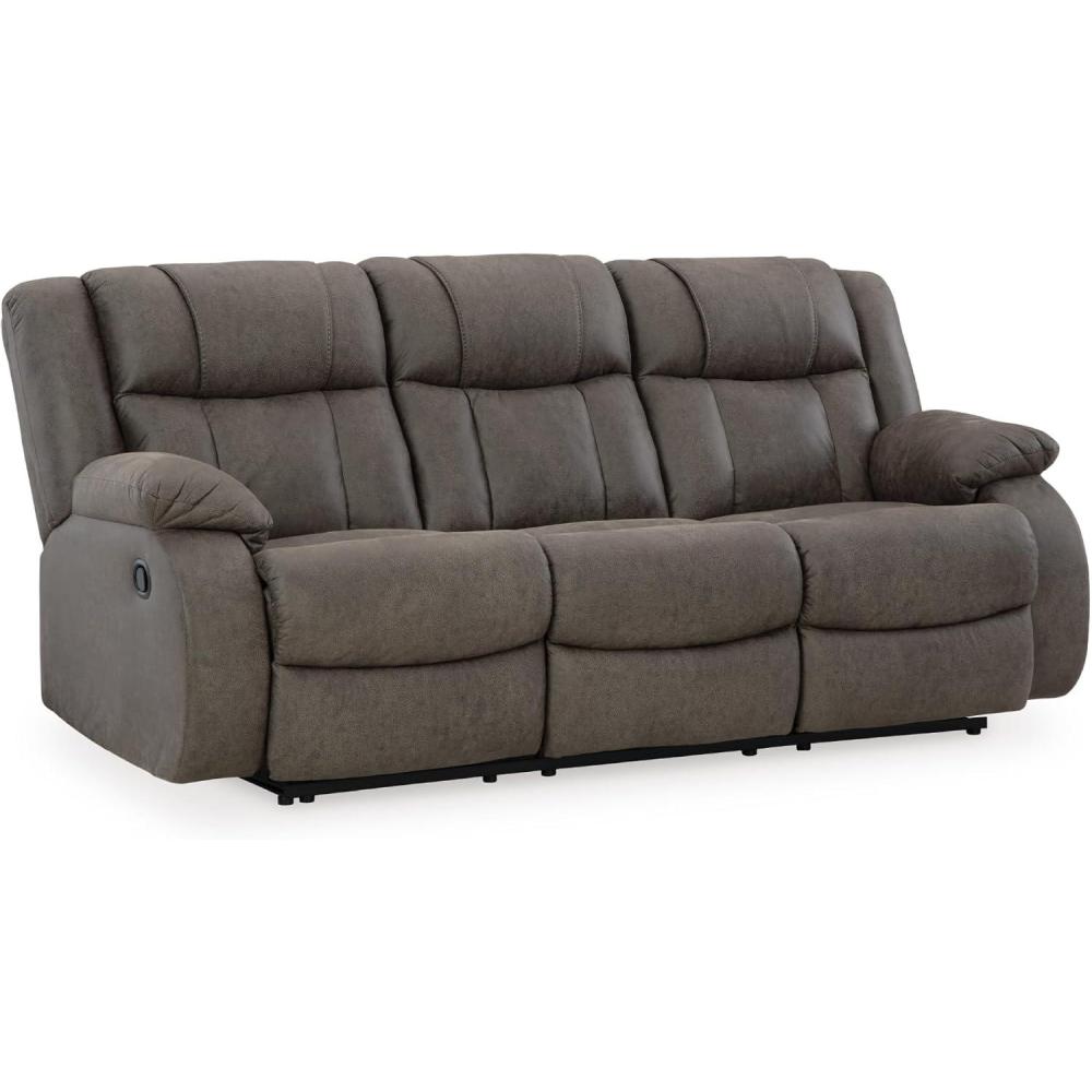 imageSignature Design by Ashley Leesworth Modern Leather Match Power Reclining Sofa with USB Ports Dark BrownGrey