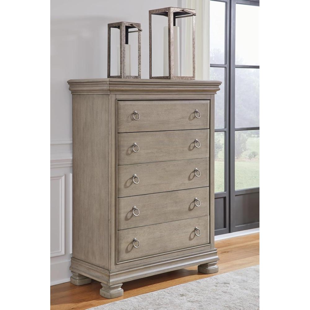 imageSignature Design by Ashley Lexorne Traditional 5 Drawer Chest with Feltlined Top Drawer for Bedroom Gray5 Drawer Chest
