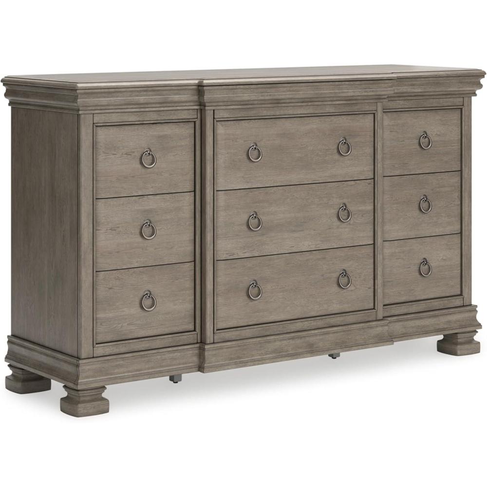 imageSignature Design by Ashley Lexorne Traditional 5 Drawer Chest with Feltlined Top Drawer for Bedroom Gray7 Drawer Dresser