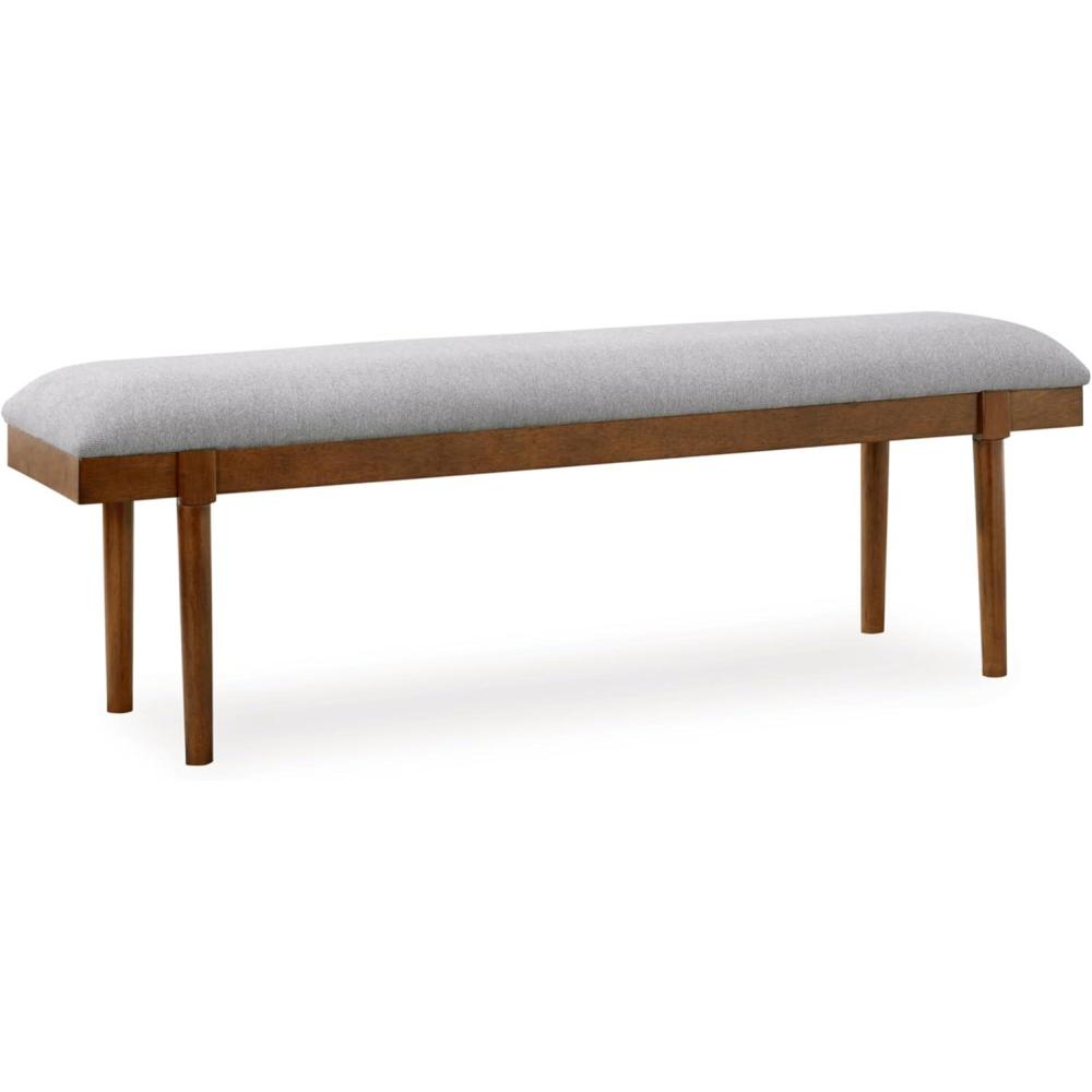 imageSignature Design by Ashley Lyncott 59quot Upholstered Solid Wood Frame Dining Bench GrayBrown