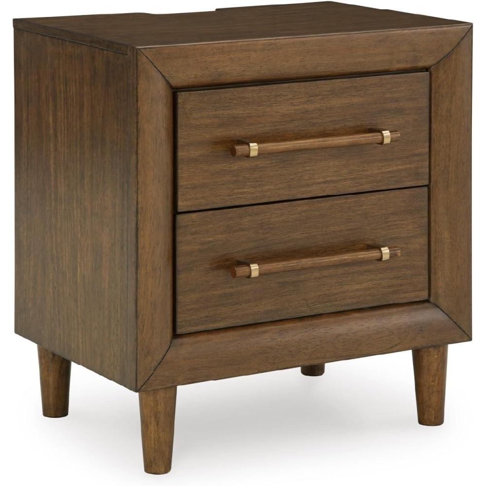 imageSignature Design by Ashley Lyncott Casual FeltLined 2 Drawer Nightstand with Power Supply USBA and USBC Ports 2688quot Tall Dark Brown