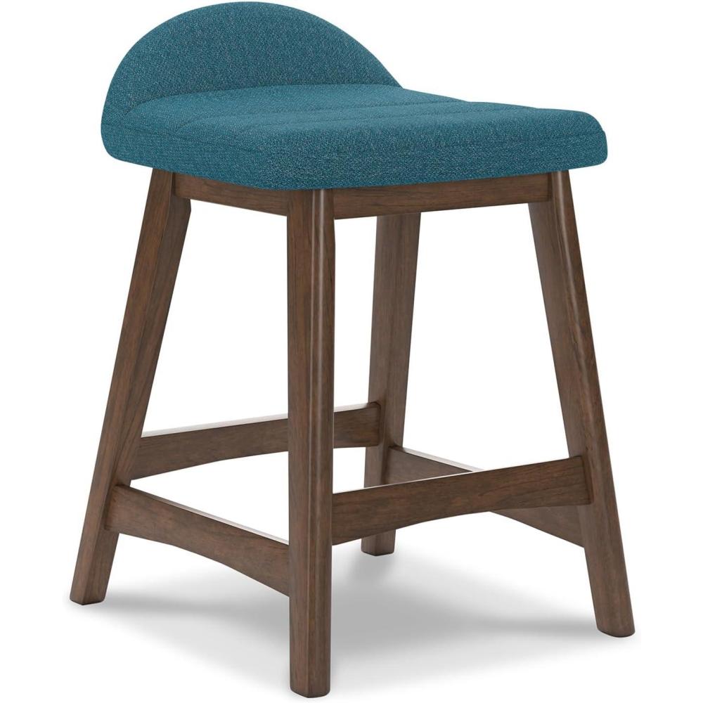 imageSignature Design by Ashley Lyncott Contemporary 2425quot Counter Height Upholstered Bar Stool with Foam Cushion 2 Count Light Gray ampamp BrownBlue  Brown