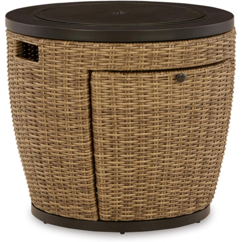 imageSignature Design by Ashley Malayah Casual Outdoor Resin Wicker Gas Firepit Table Brown