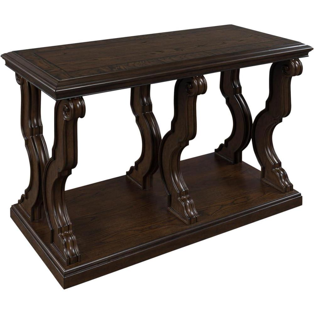 imageSignature Design by Ashley Maylee Classic Sofa Table with Open Shelf and Scroll Legs Dark Brown