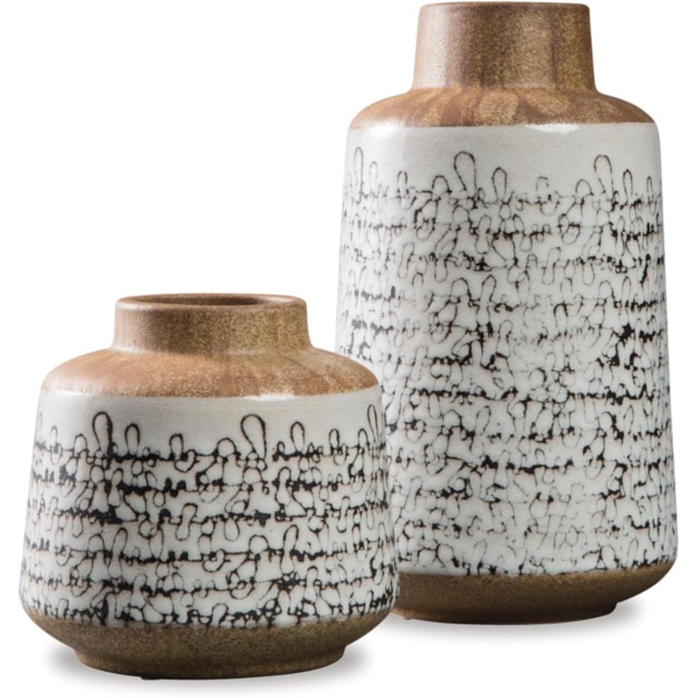 imageSignature Design by Ashley Megan Ceramic ampamp Wood 2 Piece Decorative Vase Set Light Brown ampamp Black