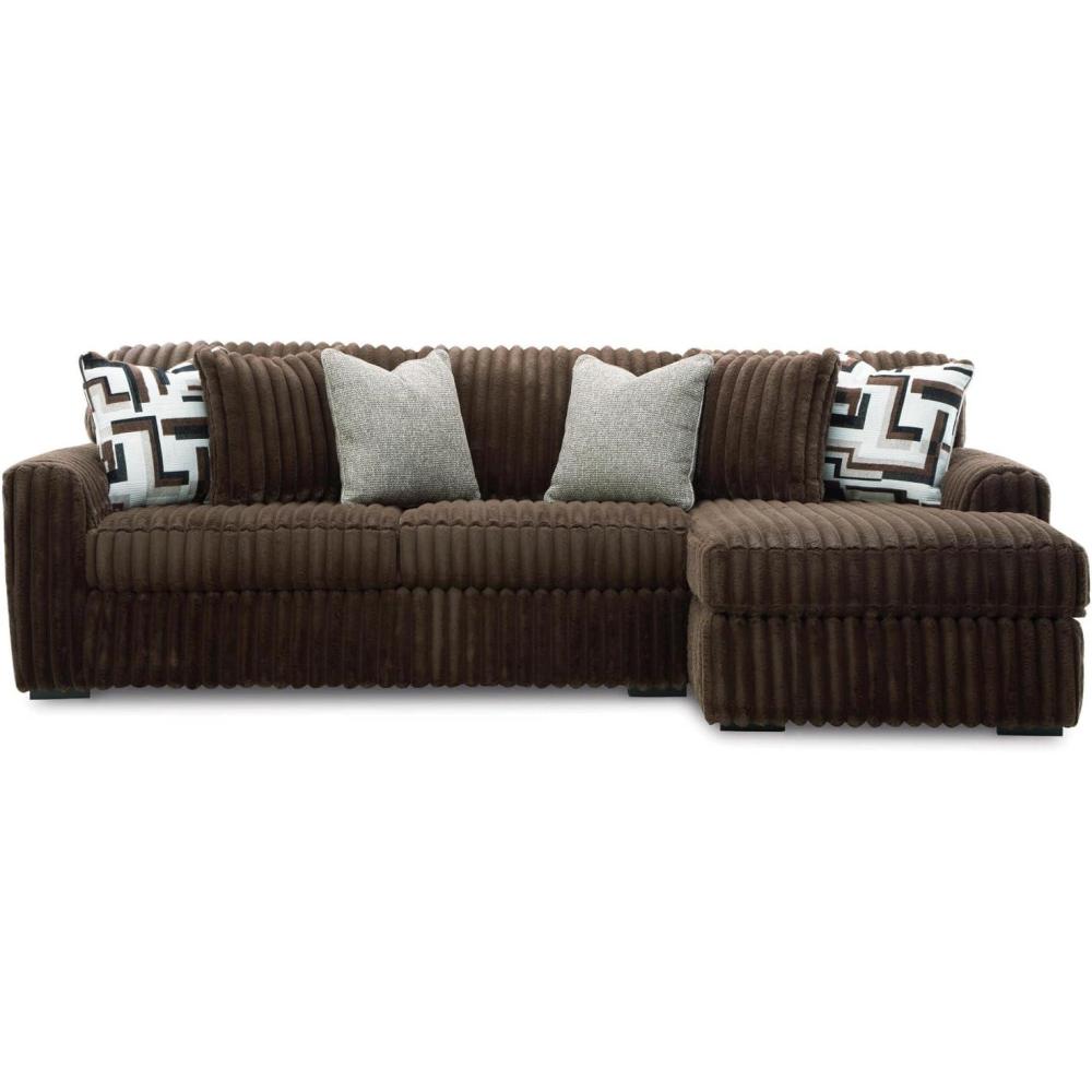 imageSignature Design by Ashley MidnightMadness Contemporary Oversized Chaise with Reversible Cushions USB Ports and Cup Holders Dark BrownBrown