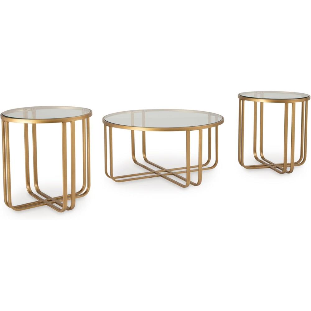 imageSignature Design by Ashley Milloton Industrial GlassTabletop Table with Durable Finish Set of 3 Metallic