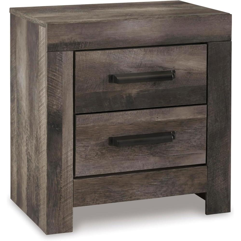 imageSignature Design by Ashley Mollviney Minimalist 2 Drawer Nightstand with USB Ports 2425quot Tall WhiteDark Weathered Gray