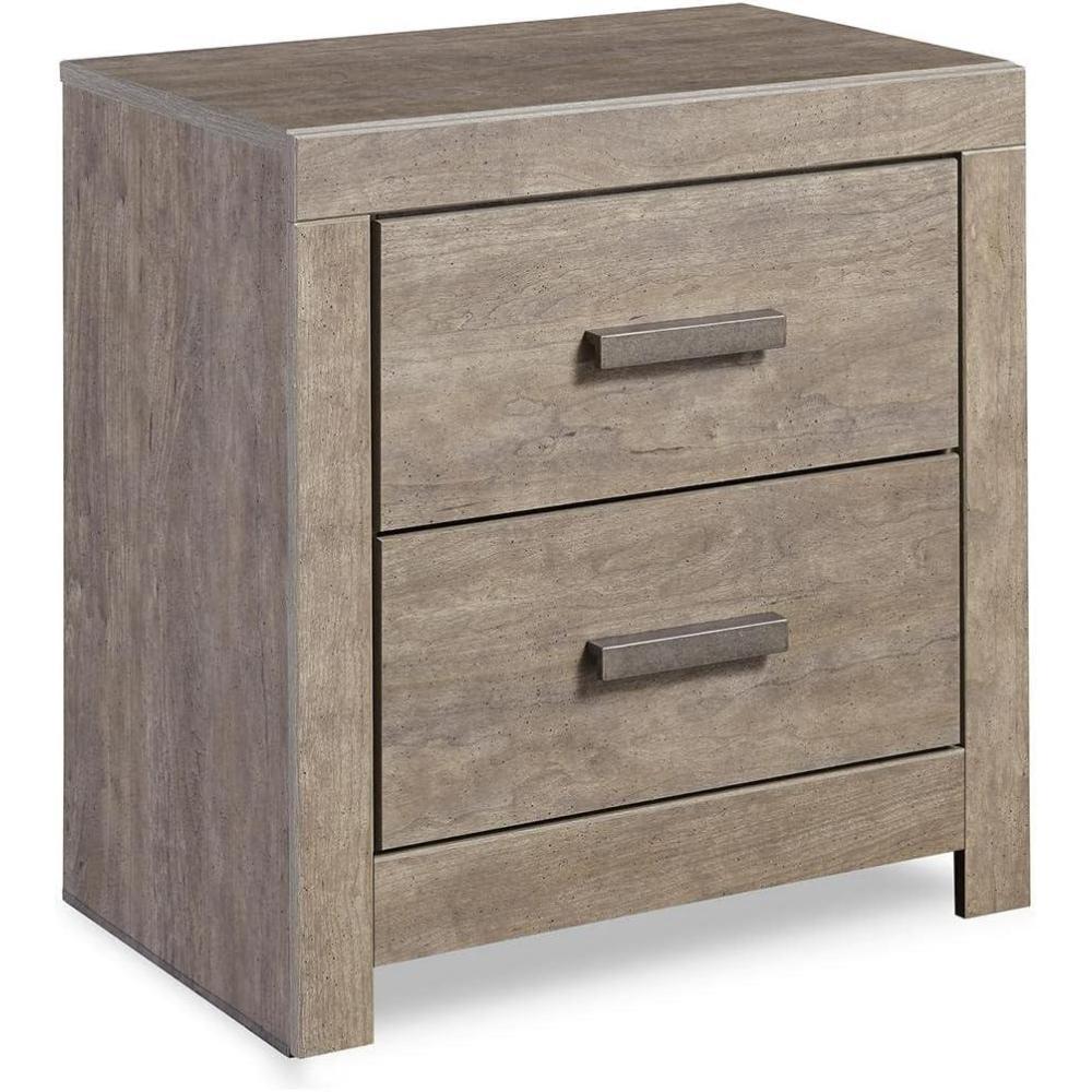 imageSignature Design by Ashley Mollviney Minimalist 2 Drawer Nightstand with USB Ports 2425quot Tall WhiteWeathered Gray