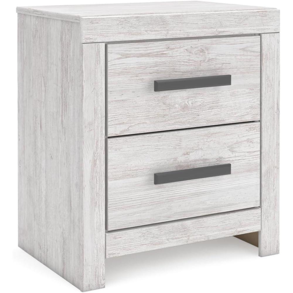 imageSignature Design by Ashley Mollviney Minimalist 2 Drawer Nightstand with USB Ports 2425quot Tall WhiteWhite Planked