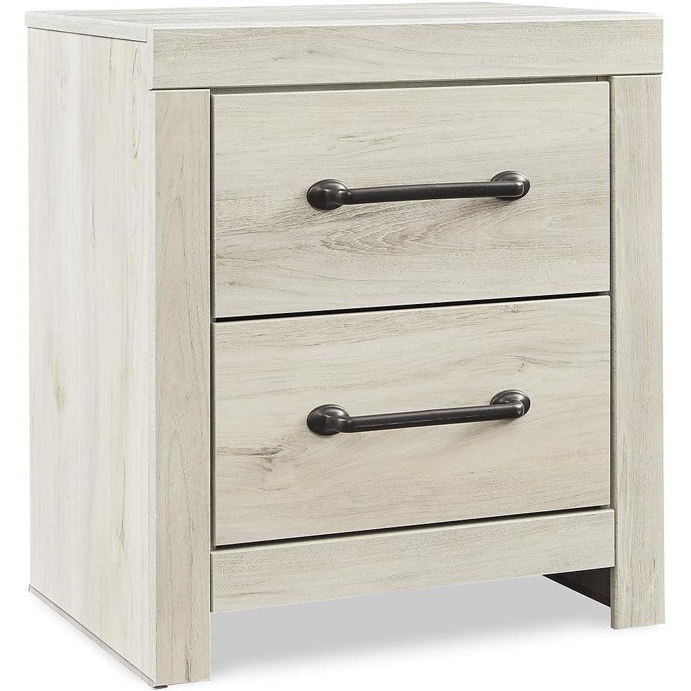 imageSignature Design by Ashley Mollviney Minimalist 2 Drawer Nightstand with USB Ports 2425quot Tall WhiteWhitewash