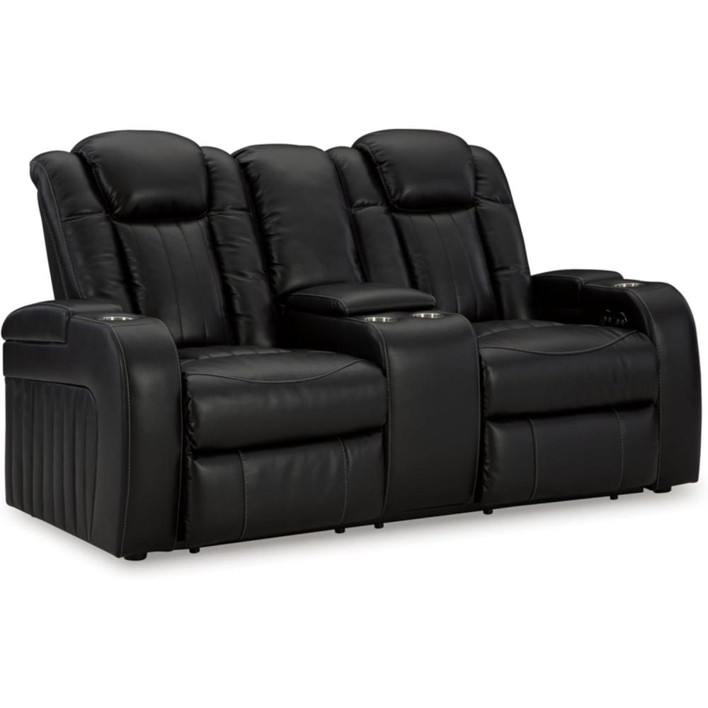 imageSignature Design by Ashley NextGen DuraPella Power Reclining Loveseat with Console ampamp Adjustable Headrest SandBlack