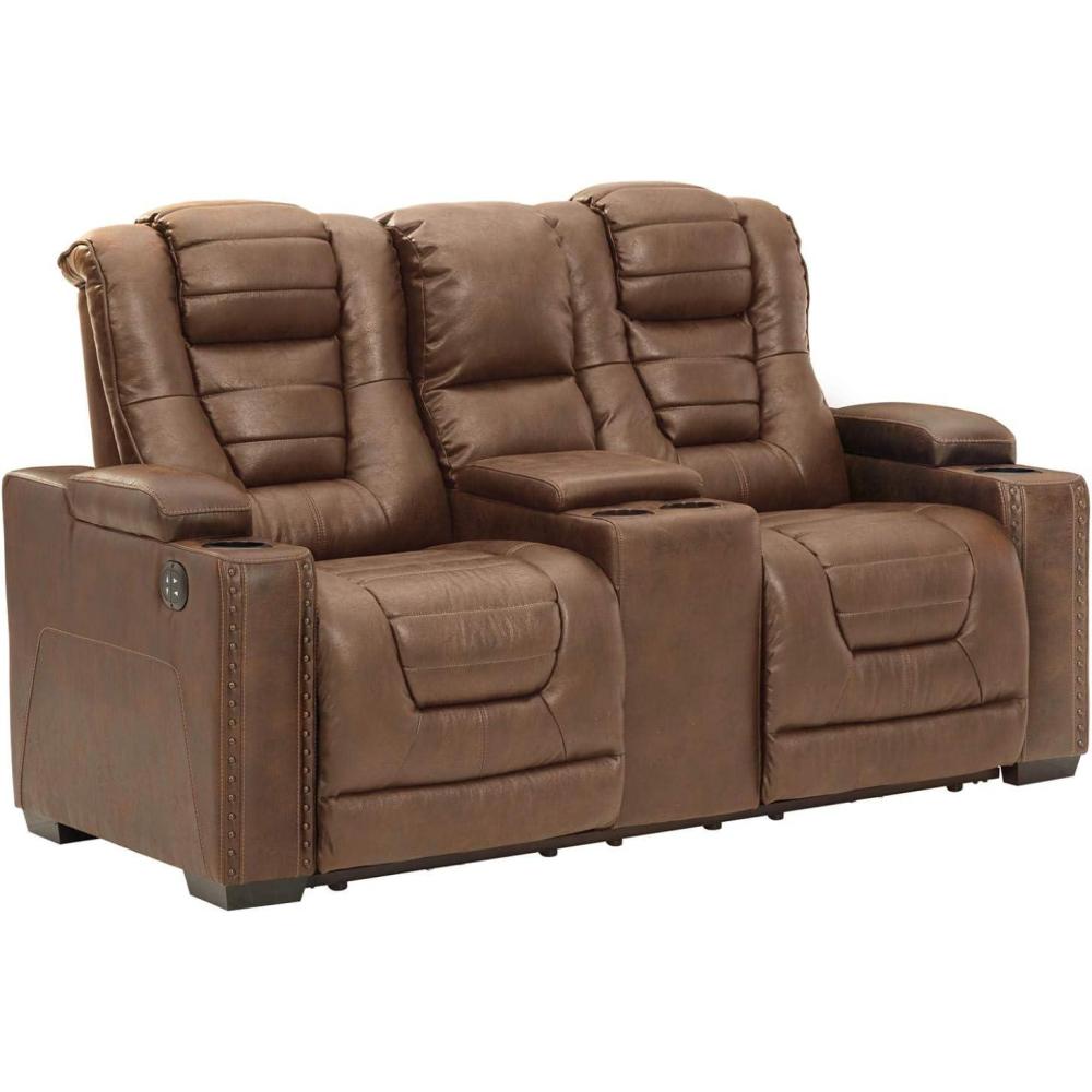 imageSignature Design by Ashley NextGen DuraPella Power Reclining Loveseat with Console ampamp Adjustable Headrest SandBrown
