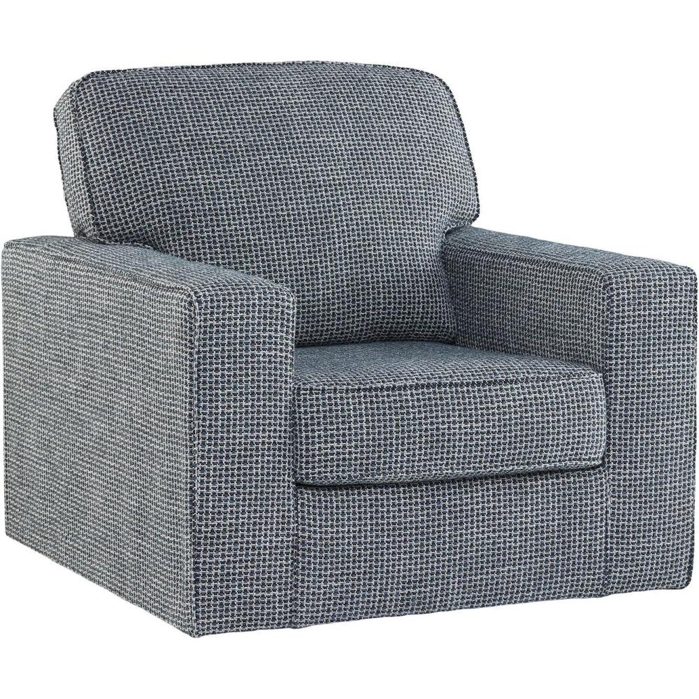 imageSignature Design by Ashley Olwenburg Casual Swivel Accent Chair with Track Arms Metal Swivel Base and Removable Cushions BlueBlue