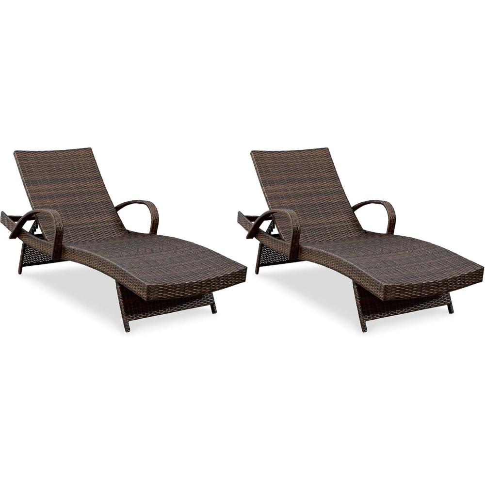 imageSignature Design by Ashley Outdoor Kantana 2 Piece Patio Wicker Chaise Lounge Set Brown