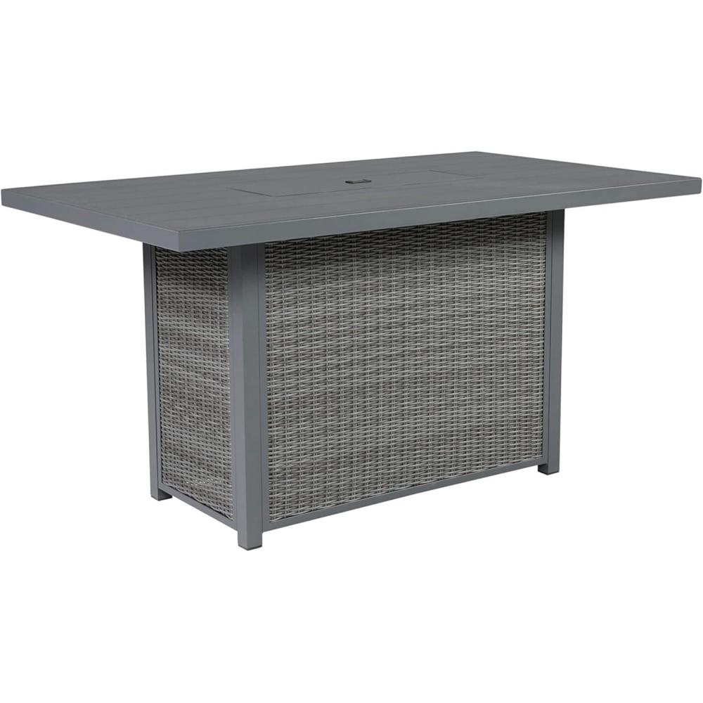 imageSignature Design by Ashley Outdoor Palazzo Rectangular Bar Table with Fire Pit Gray