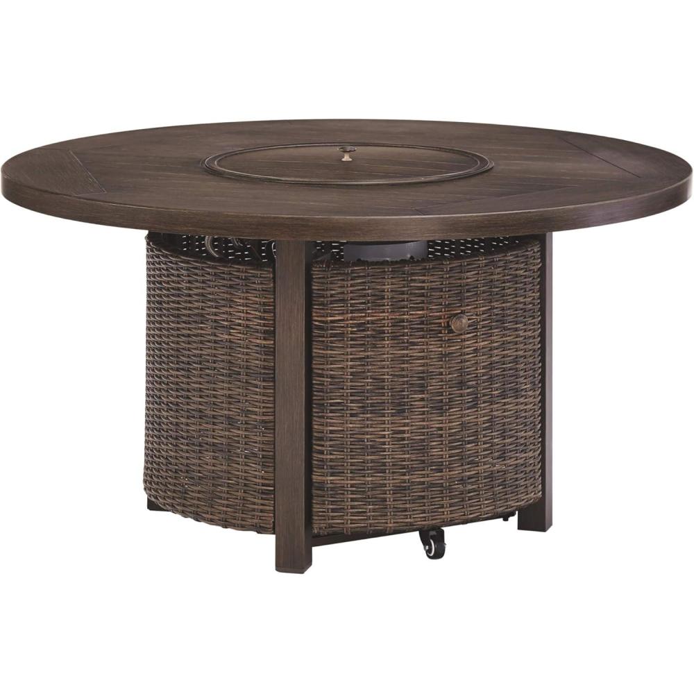 imageSignature Design by Ashley Paradise Trail Square Bar Table with Fire Pit Medium BrownDark Brown