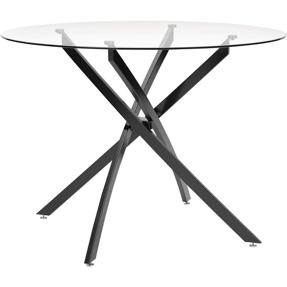imageSignature Design by Ashley Pharwynn Modern Glass Tabletop Dining Table with CrossShaped Base Black