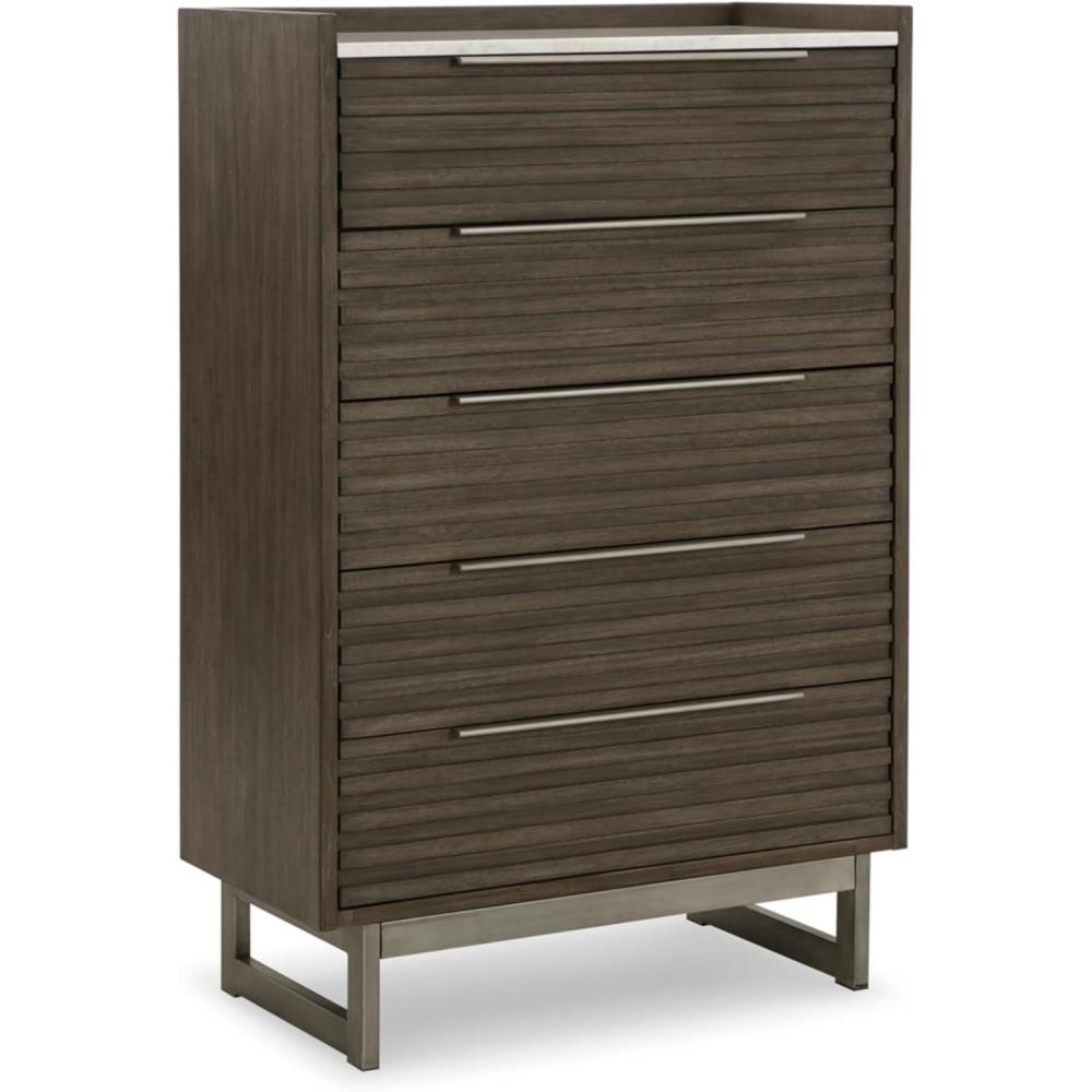 imageSignature Design by Ashley Porter Traditional 5 Drawer Chest of Drawers Dark BrownGrayish BrownWhite