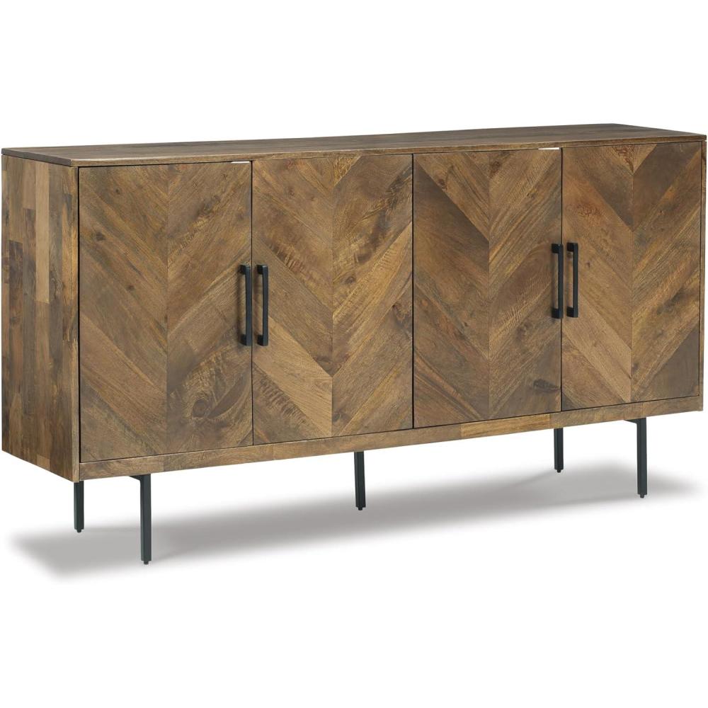 imageSignature Design by Ashley Prattville Contemporary Accent Cabinet with 4 Chevron Pattern Doors Brown