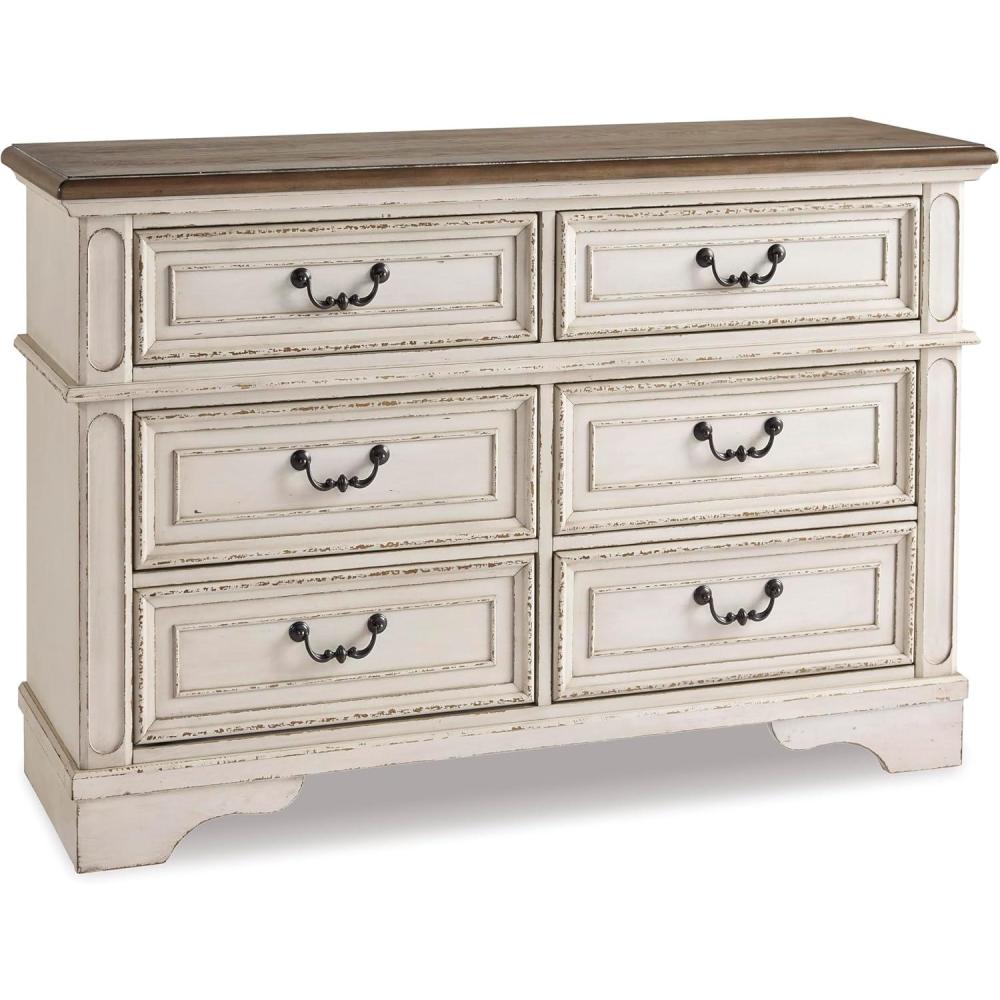 imageSignature Design by Ashley Realyn  French Country 7Drawer TwoTone Dresser  Fully Assembled Decorative Corbels Chipped White with Distressed Wood TopCream