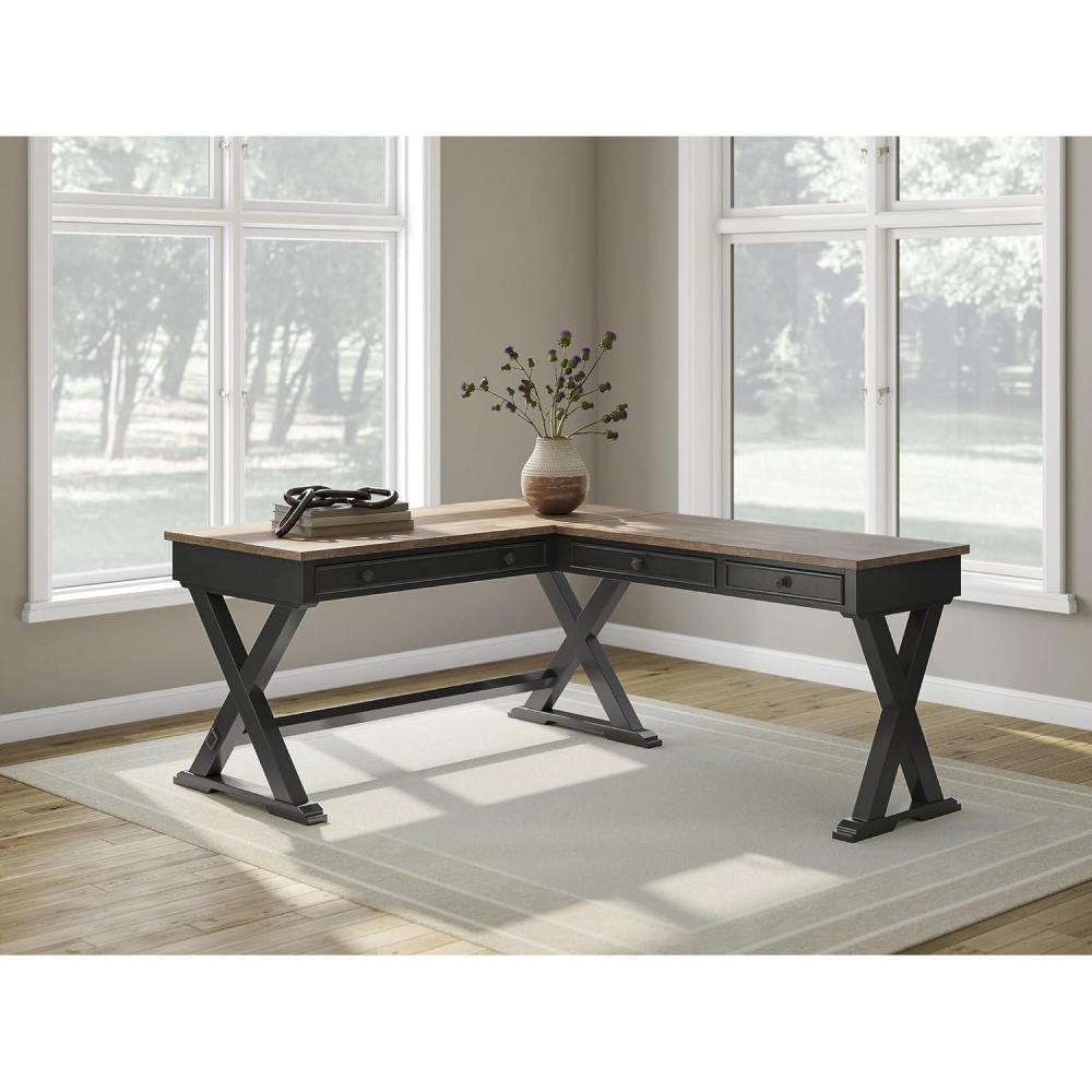 imageSignature Design by Ashley Realyn French Country 60quot Home Office Lift Top Desk with USB Charging Chipped WhiteBrownBlack