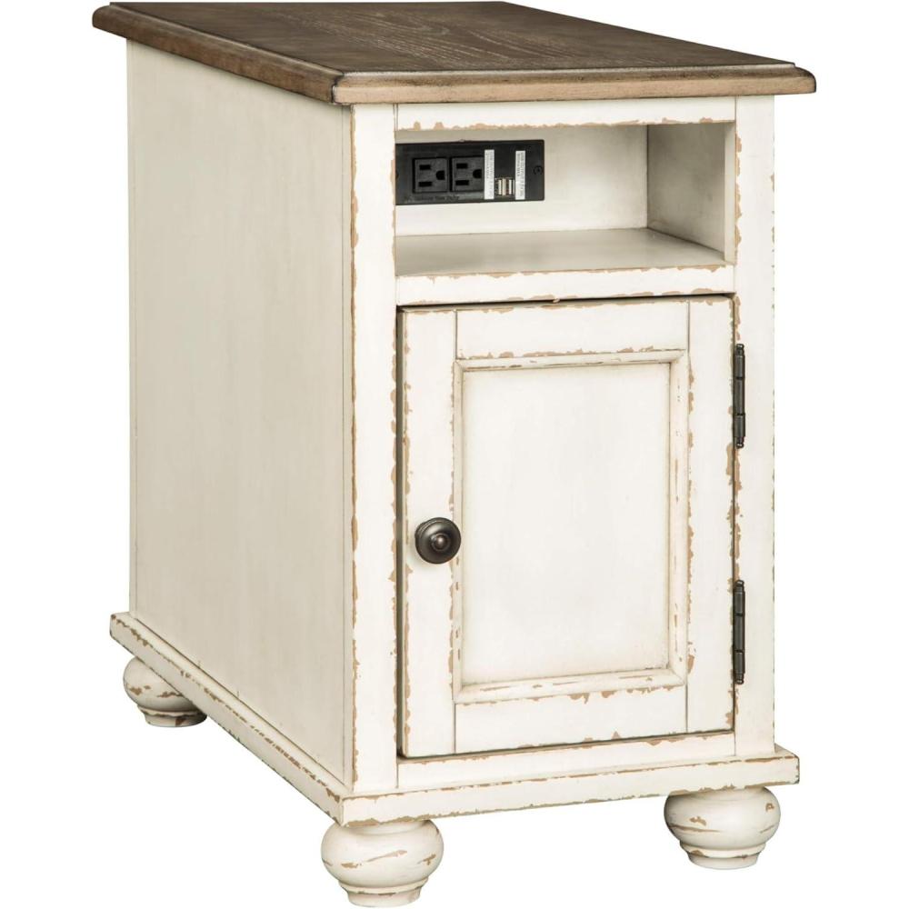 imageSignature Design by Ashley Realyn French Country Chair Side End Table with Outlets ampamp USB Ports CreamDoor Front