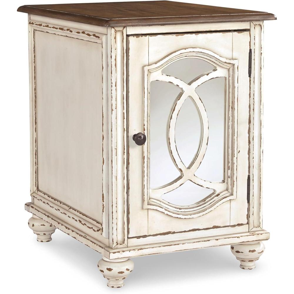imageSignature Design by Ashley Realyn French Country Chair Side End Table with Outlets ampamp USB Ports CreamMirror Front