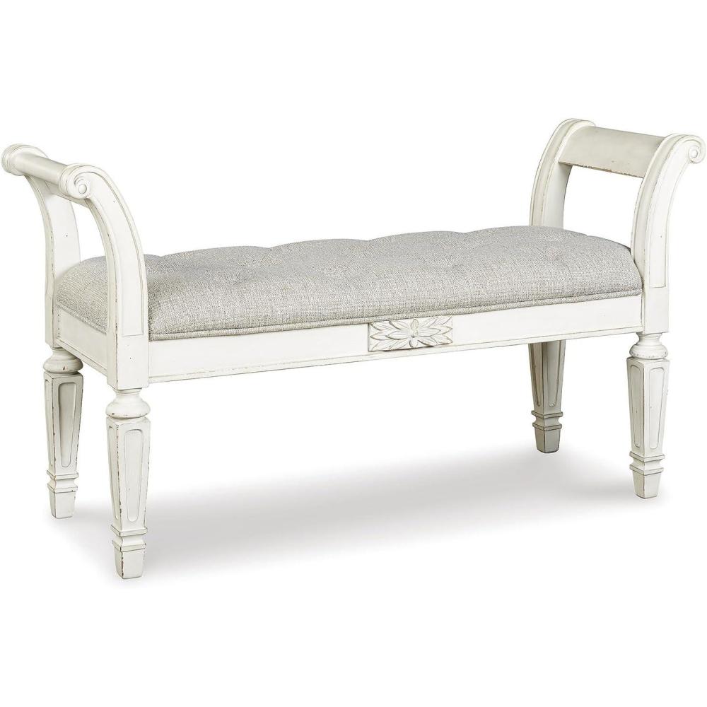 imageSignature Design by Ashley Realyn French Country Upholstered Tufted Accent Bench Antique WhiteRaelyn