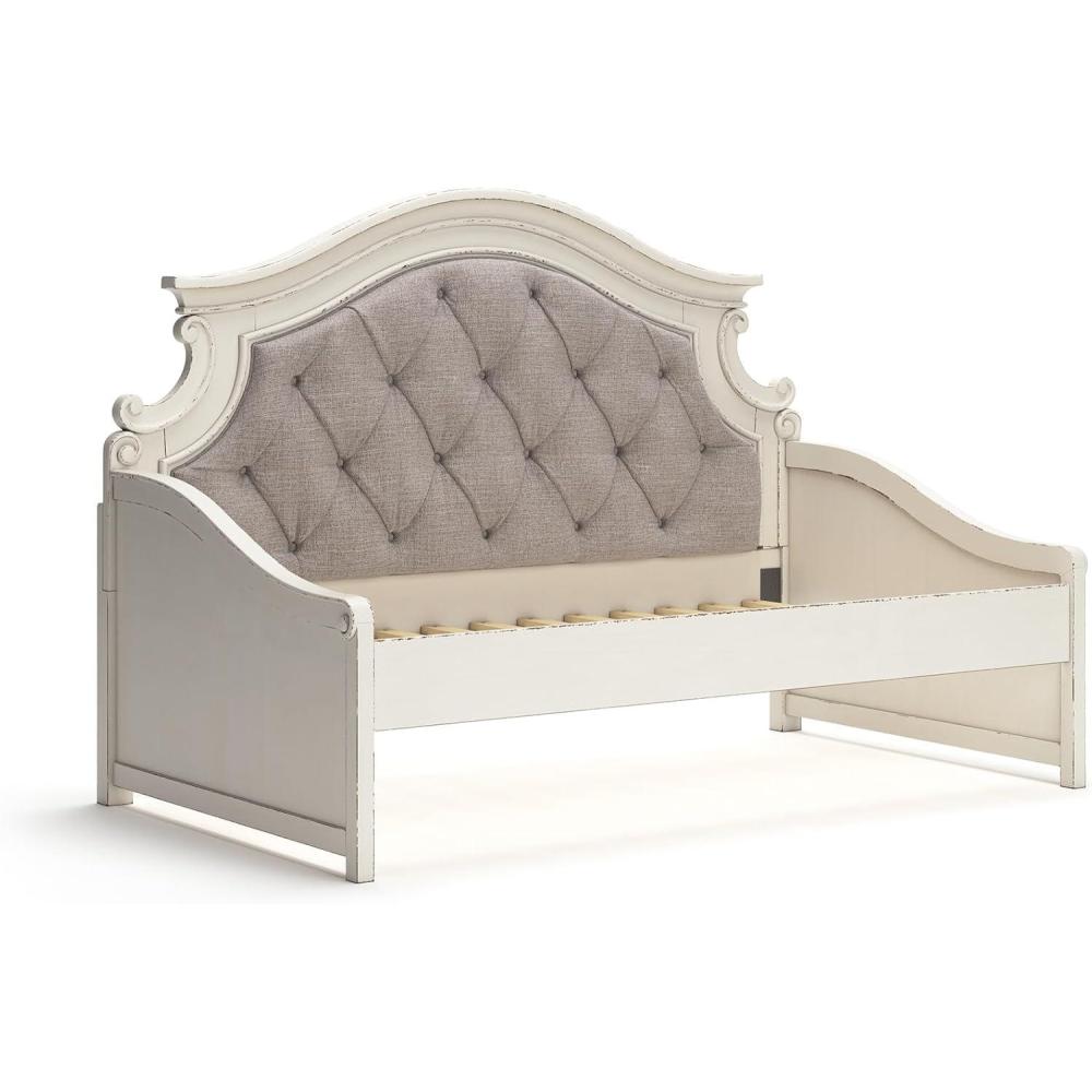 imageSignature Design by Ashley Realyn French Country Upholstered Tufted Day Bed Twin White ampamp Beige