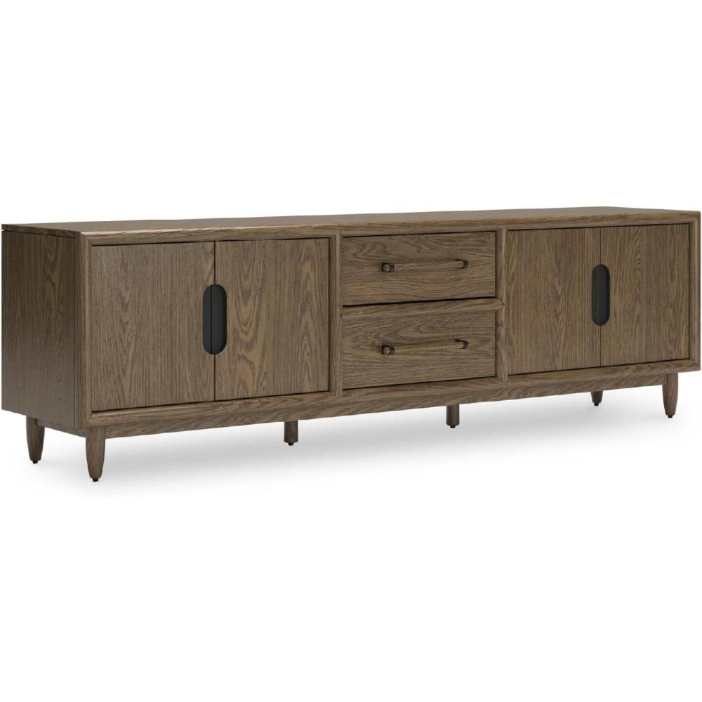 imageSignature Design by Ashley Roanhowe Contemporary 85quot TV Stand for TVs up to 97quot with Adjustable Shelves Drawers Cabinets and Cord Openings Dark Brown