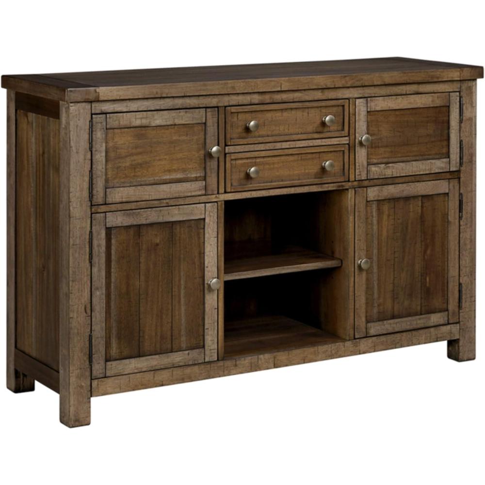 imageSignature Design by Ashley Robbinsdale Casual 4Door Dining Server with Adjustable Shelves and FeltLined Drawers WhiteBrown
