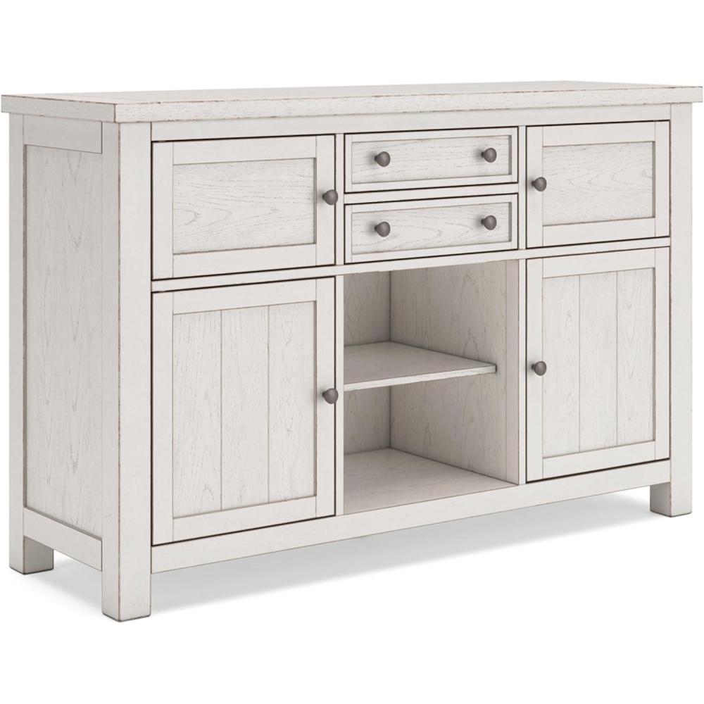 imageSignature Design by Ashley Robbinsdale Casual 4Door Dining Server with Adjustable Shelves and FeltLined Drawers WhiteWhite