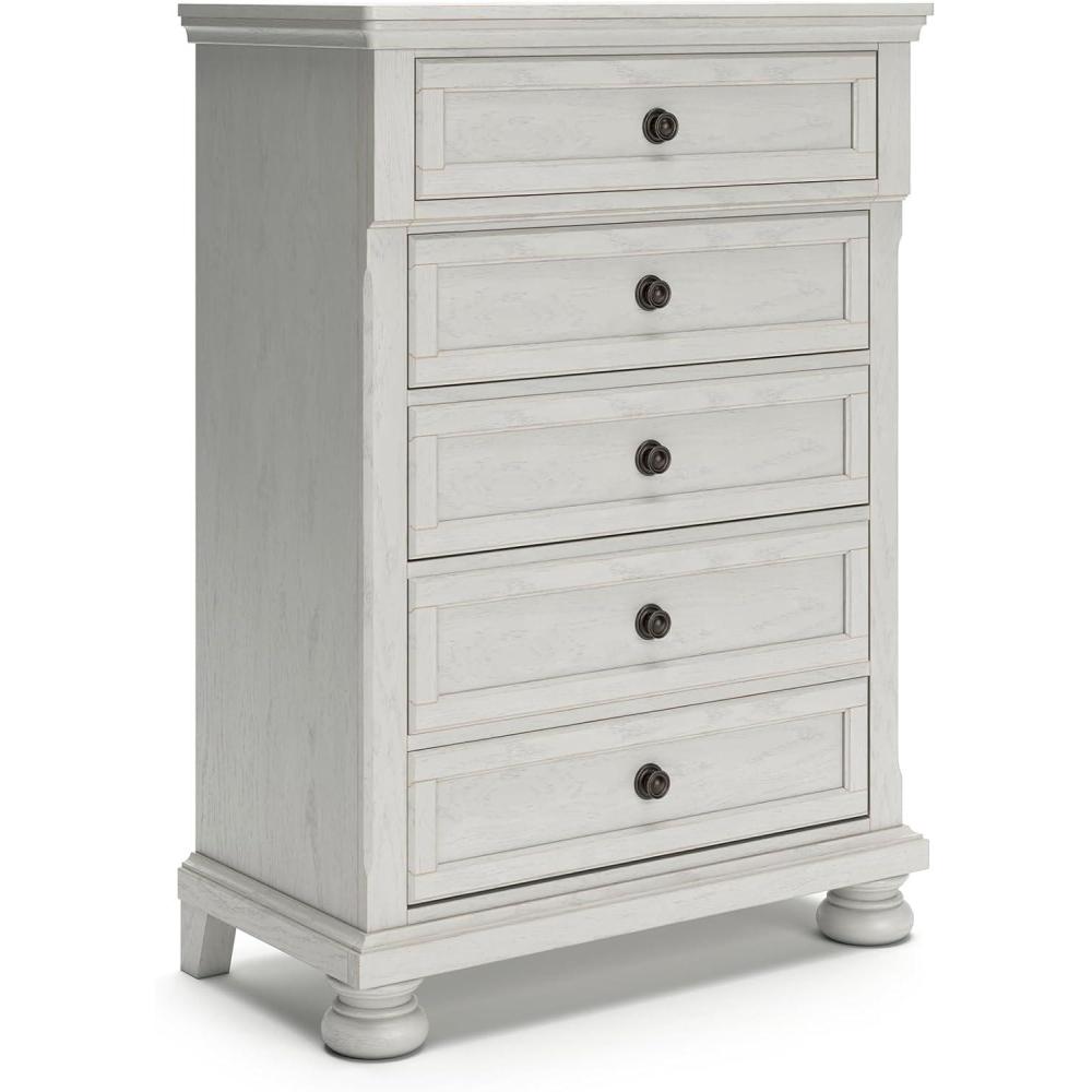imageSignature Design by Ashley Robbinsdale Casual 5 Drawer Chest with FeltLined Upper Drawer WhiteWhitewash