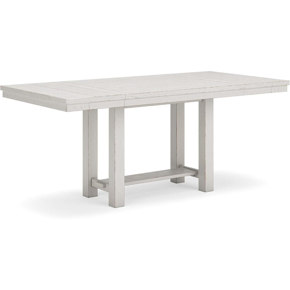 imageSignature Design by Ashley Robbinsdale Farmhouse Distressed Counter Height Dining Extension Table with Trestle Base Planked Effect and 2 Removable End Leaves WhiteWhite