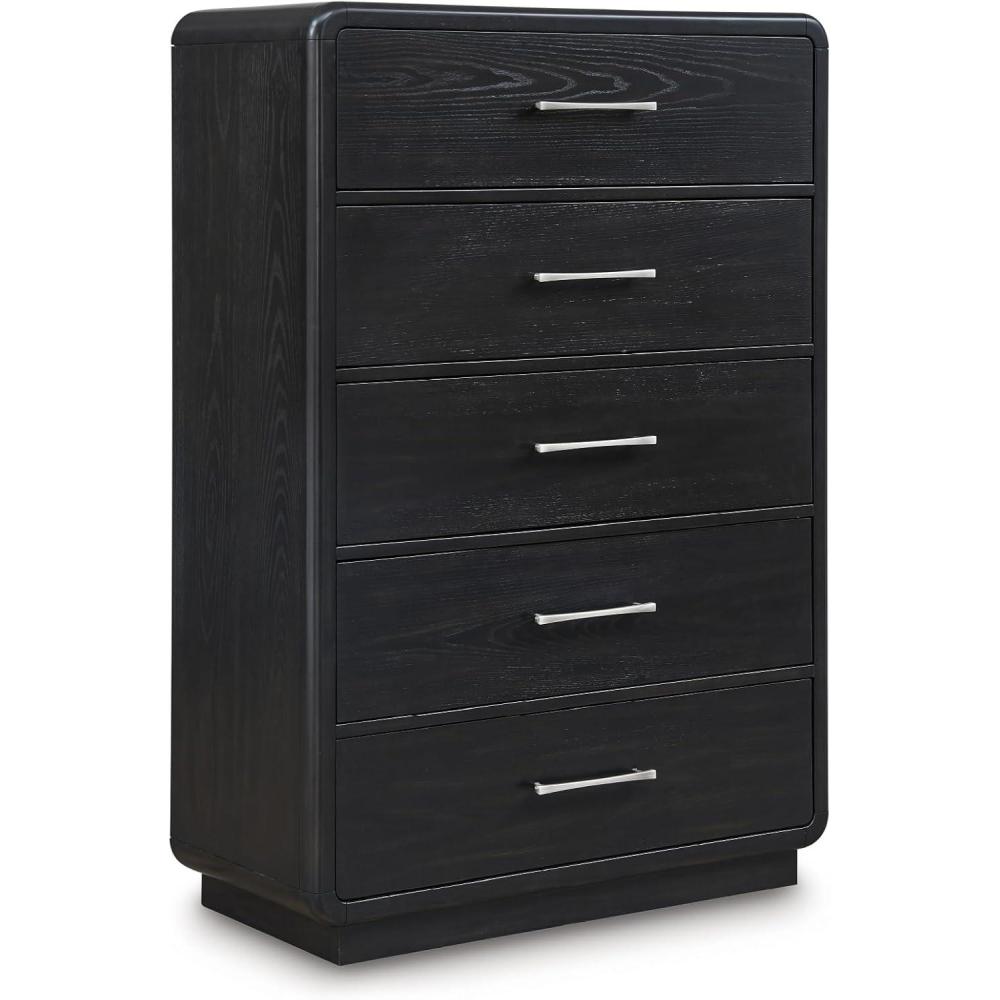 imageSignature Design by Ashley Rowanbeck Modern 5 Drawer Chest with FeltLined Top Drawer and Safety Stop Black5 Drawer Chest