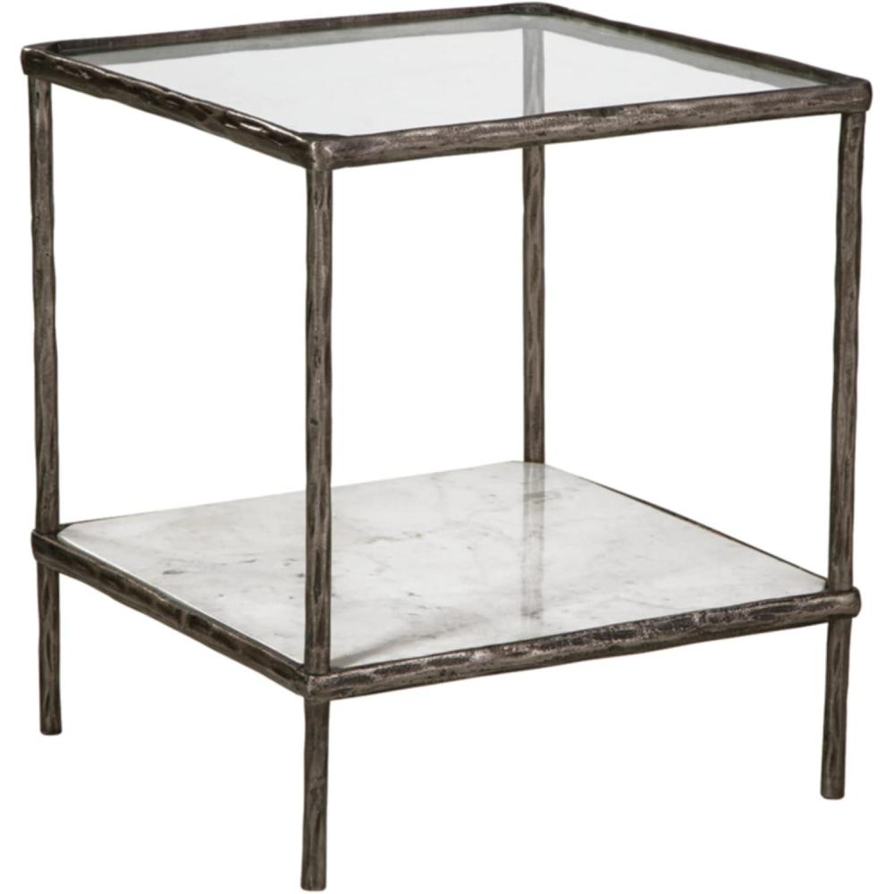 imageSignature Design by Ashley Ryandale  Contemporary Accent Table  Glass Top Aluminum Frame ampamp Marble Shelf Antique Brass FinishAntique Pewter Finish