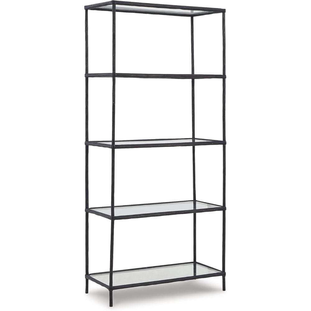 imageSignature Design by Ashley Ryandale Modern 5 Shelf Bookcase Antique Brass FinishBlack