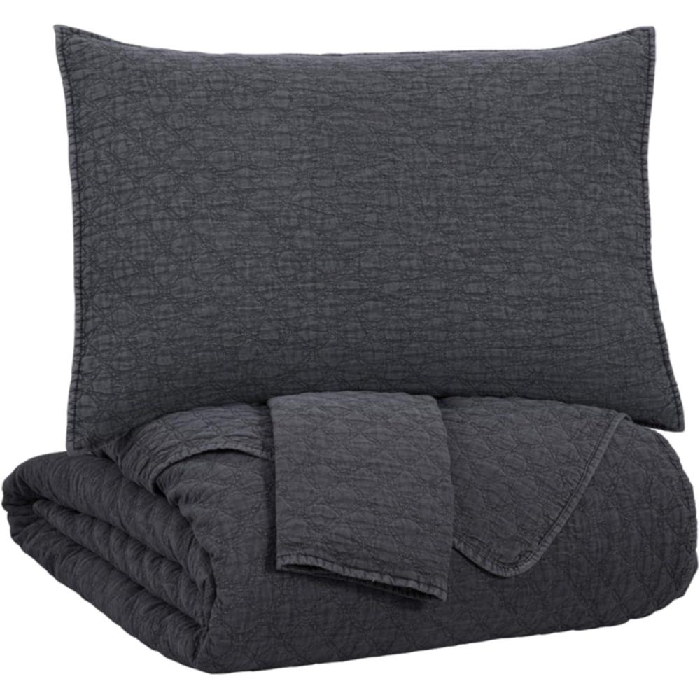 imageSignature Design by Ashley Ryter Modern Stitched Diamond Design King Coverlet with Two Shams Set GrayCharcoal