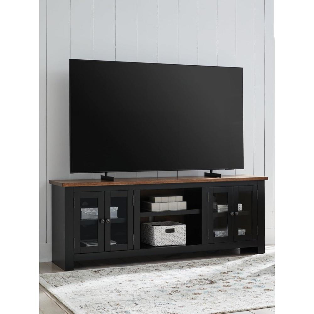 imageSignature Design by Ashley Sharlance Farmhouse 81quot TV Stand for TVs up to 93quot with Adjustable Shelves and Wire Management Light BrownBrownBlack